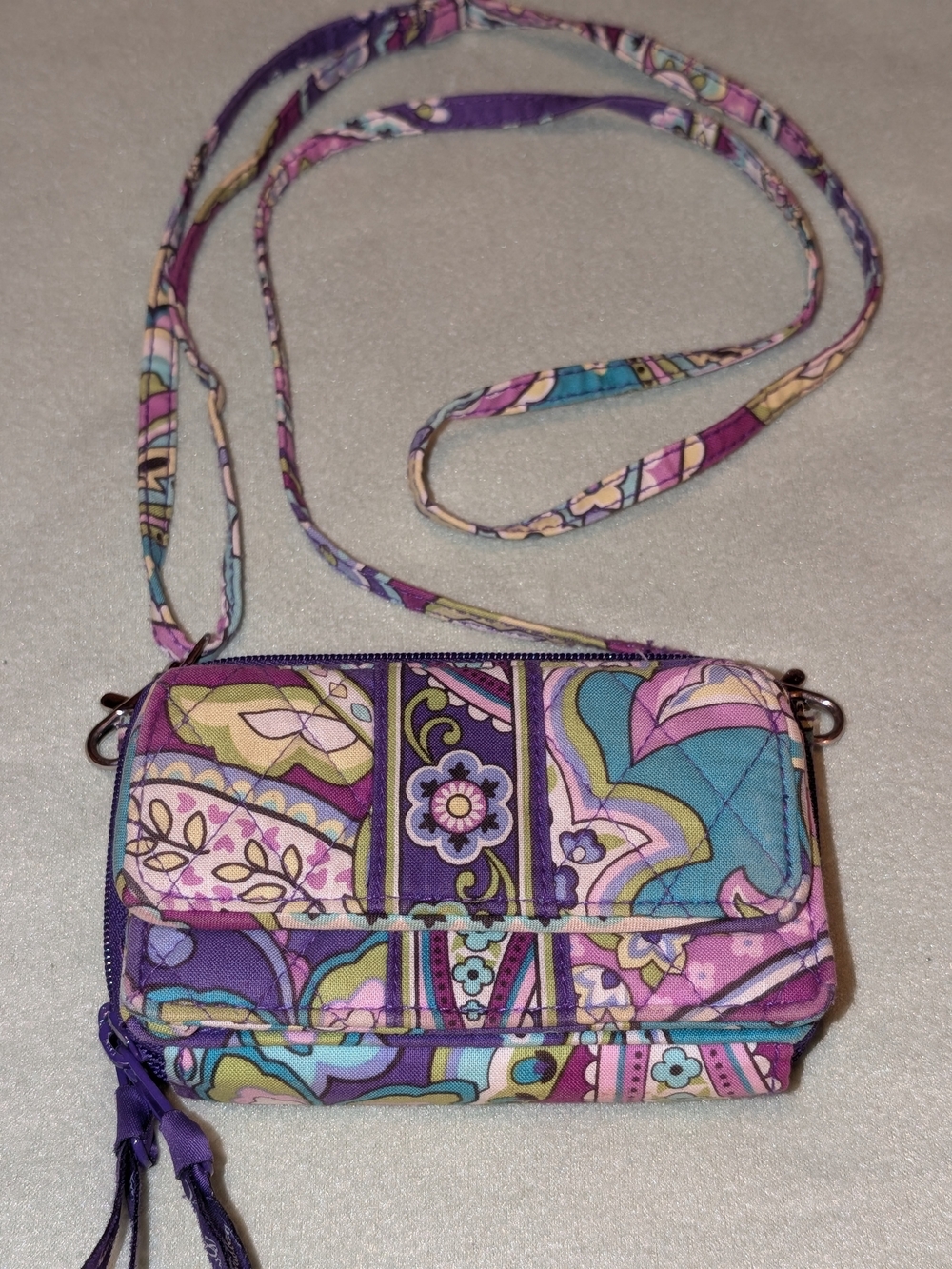 Vera Bradley Quilted Floral Crossbody Wallet in Purple